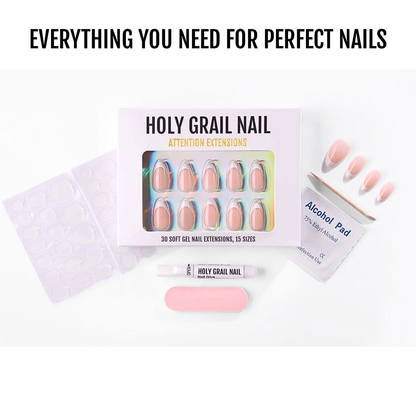 Pink gradient press-on nails kit with glazed finish short oval manicure set