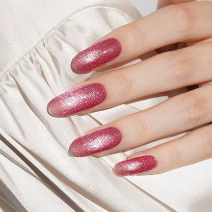 Intrigue Cat's Eye semi-cured gel wraps, rose pink shimmer with magnetic sparkle finish