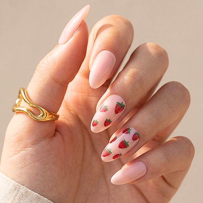 Strawberry Shortcake - Soft Gel Press Ons (Medium Almond)
