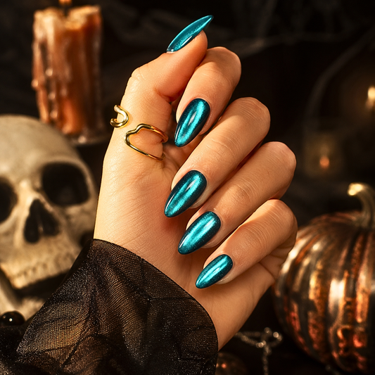 Turquoise (Cat's Eye)  - Soft Gel Press Ons (Short Almond)