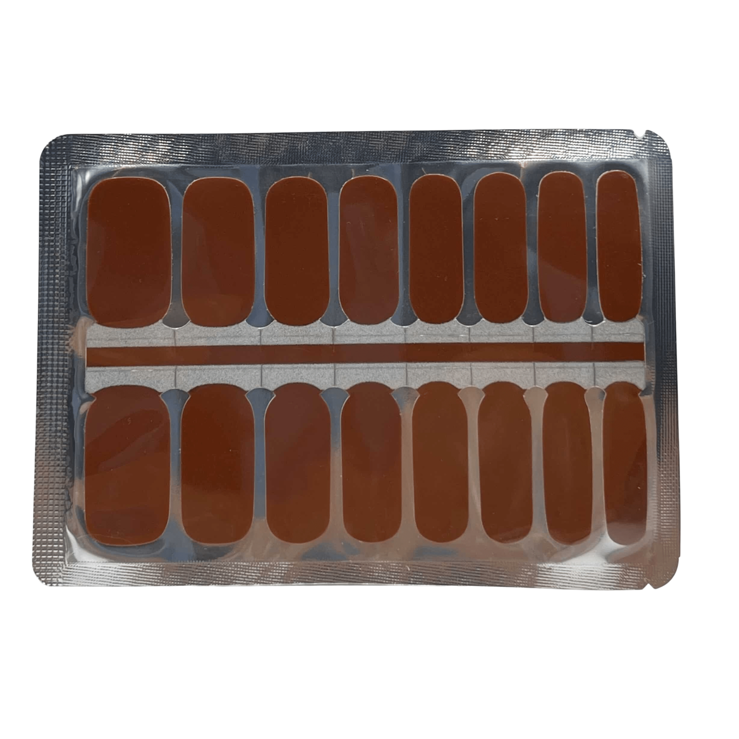 Chocolate brown non-UV nail wraps sheet with sixteen glossy nail art strips for DIY manicure