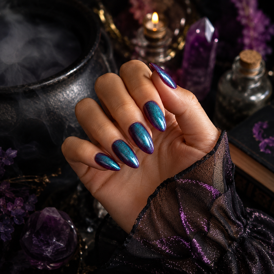 Devil's Kiss (Cat's Eye) - Soft Gel Press Ons (Short Almond)