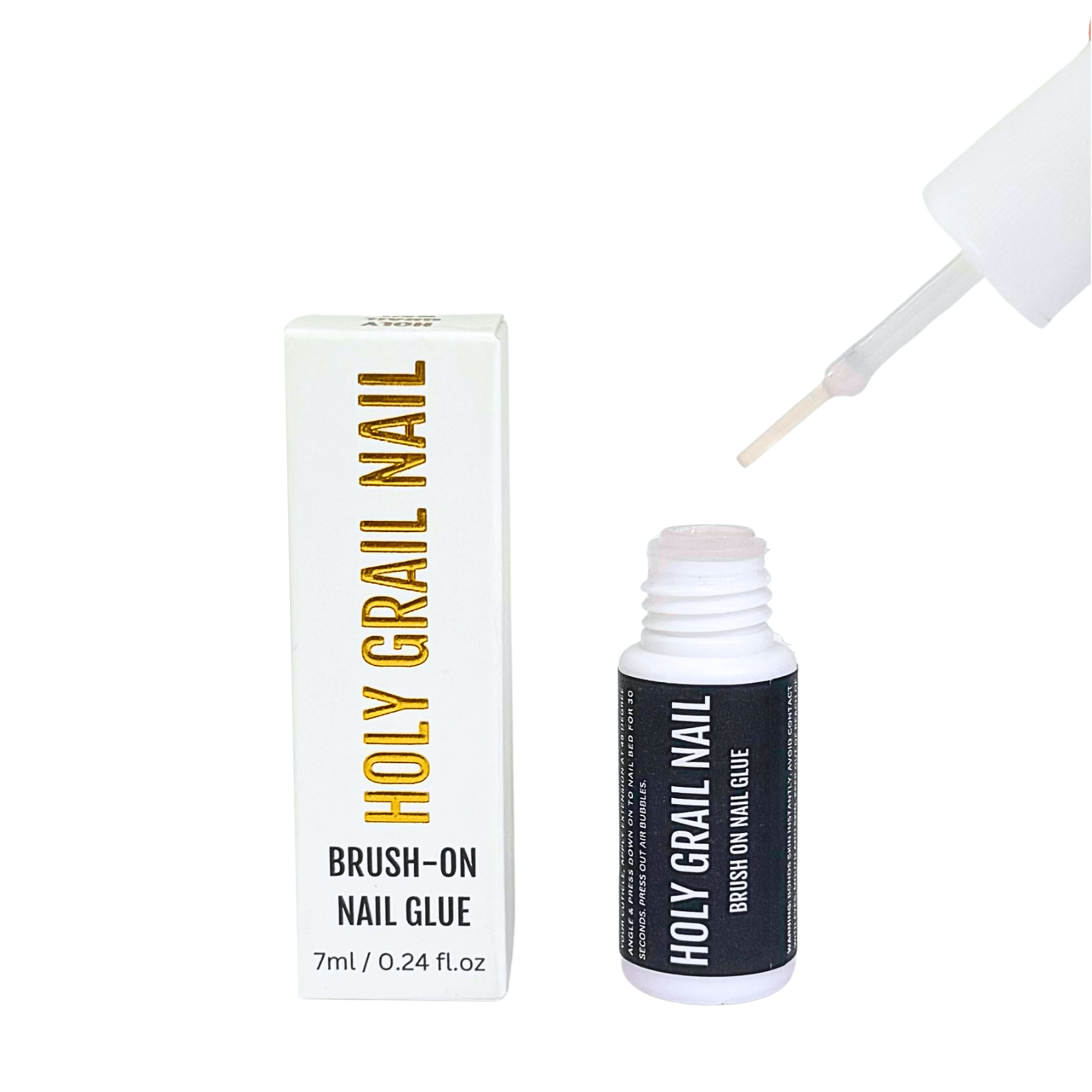 Brush-on nail glue bottle with precision applicator for press-on nails
