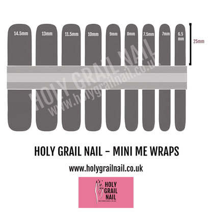 Children's nail wrap size guide chart for Mini Me kids gel nail wraps