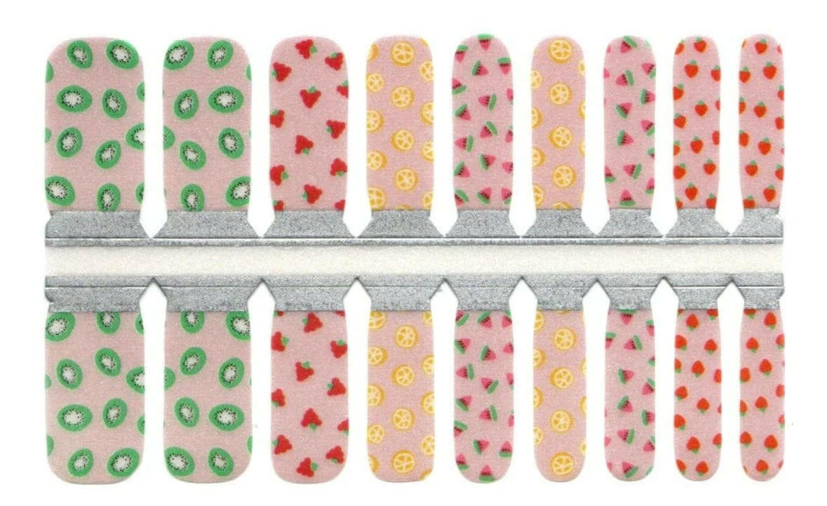 Colourful fruit pattern kids nail wraps with kiwi strawberry watermelon lemon designs