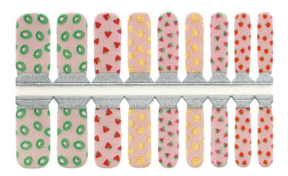 Colourful fruit pattern kids nail wraps with kiwi strawberry watermelon lemon designs