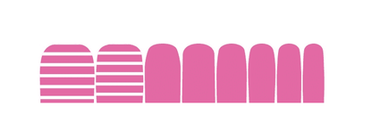 Pink striped nail wraps flat layout showing pedicure wrap sizes and patterns
