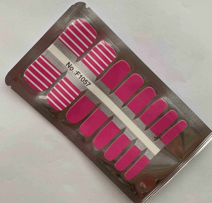 Pink striped pedicure nail wraps packaging showing toe nail wrap designs