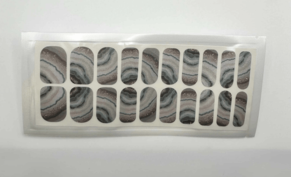 Grey marble agate pattern nail wraps with gold glitter accents wide fit design