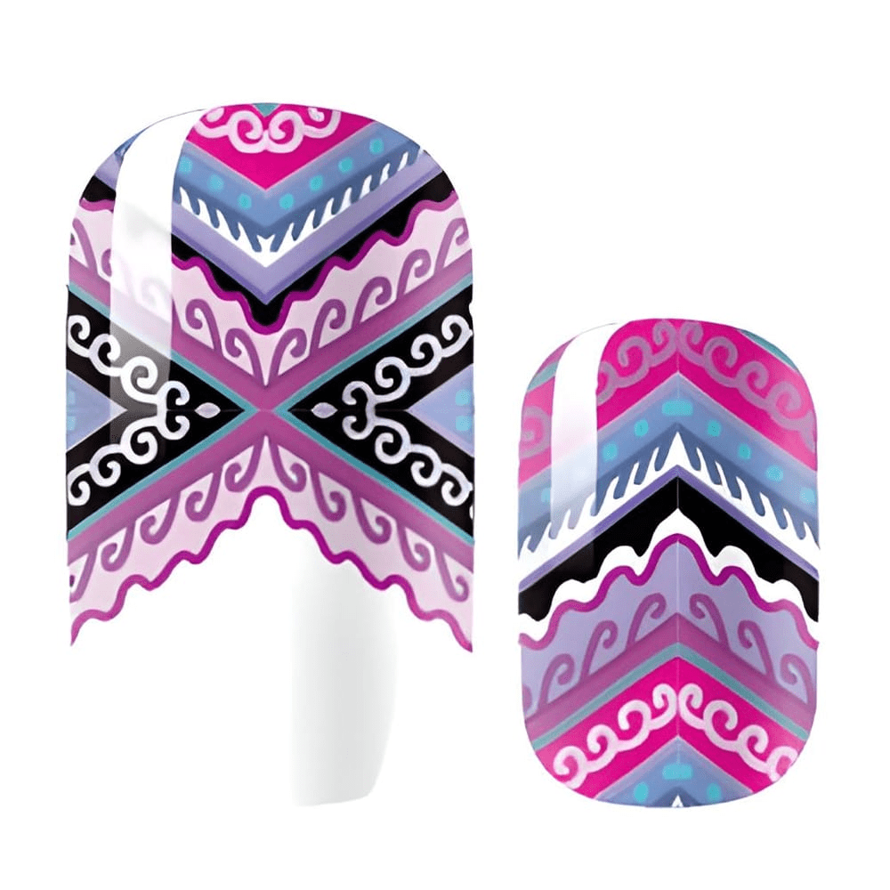 Purple pink chevron geometric nail art design close-up detail