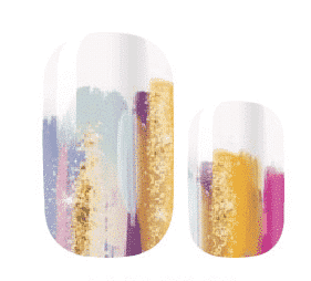 Purple and gold gradient nail wraps with brushstroke pattern for artistic at-home manicure design