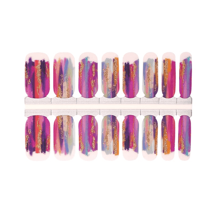 Complete set of purple chrome nail wraps with holographic finish for DIY manicure