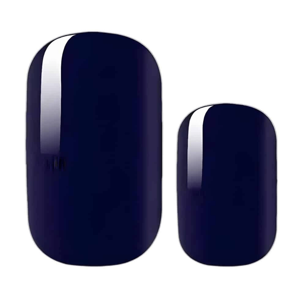 Navy blue glossy nail wrap samples showing high-shine finish for gel nail effect