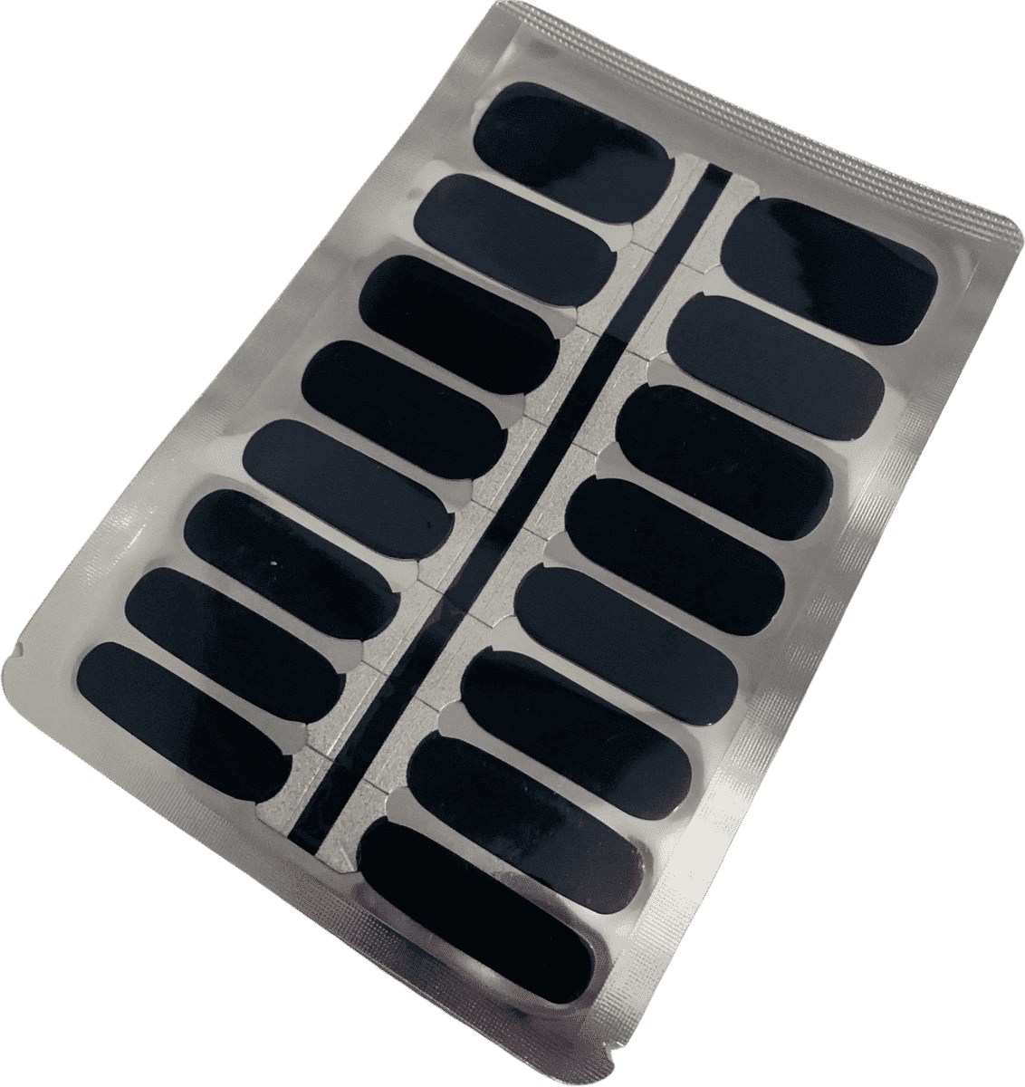 Dark navy blue nail wraps sheet showing multiple sizes for at-home nail art