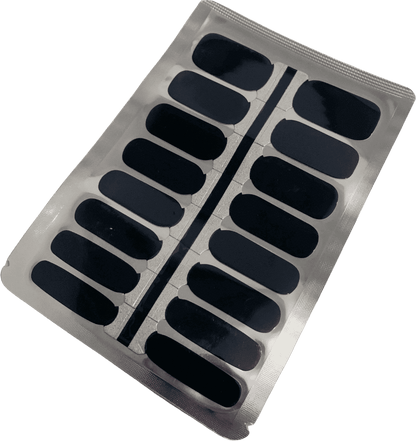 Dark navy blue nail wraps sheet showing multiple sizes for at-home nail art
