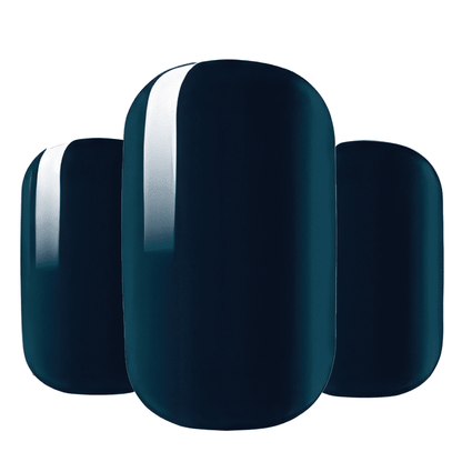 Dark teal glossy gel nail wraps with smooth finish for at-home manicure