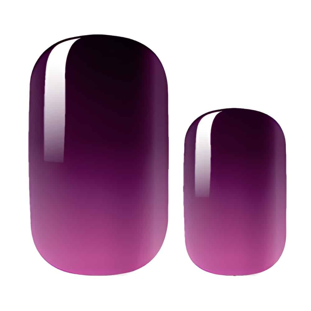 Purple ombré gel nail wraps displaying glossy gradient finish for at-home manicure