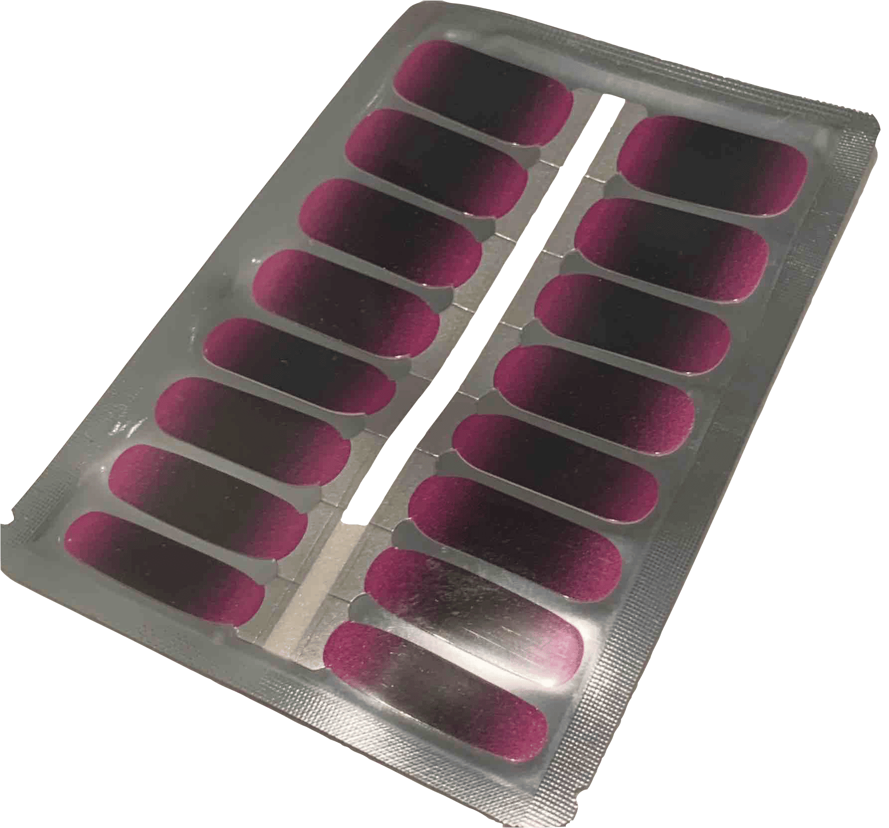 Purple ombré nail wraps sheet showing gradient manicure design in packaging