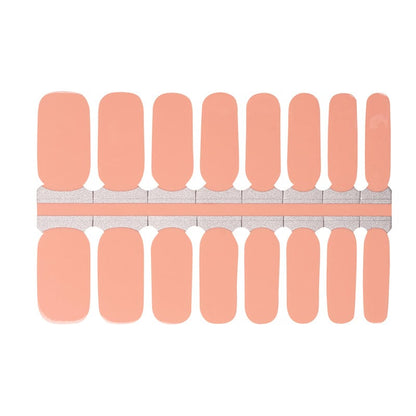 Apricot coral nail wraps sheet showing 16 glossy solid colour gel nail strips for at-home manicure