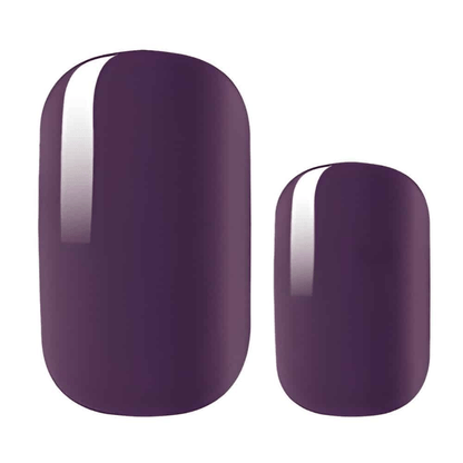 Purple aubergine glossy nail wrap samples showing oval and round nail shapes