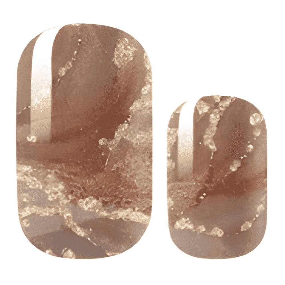 Brown marble gel nail wraps with golden speckled stone pattern design