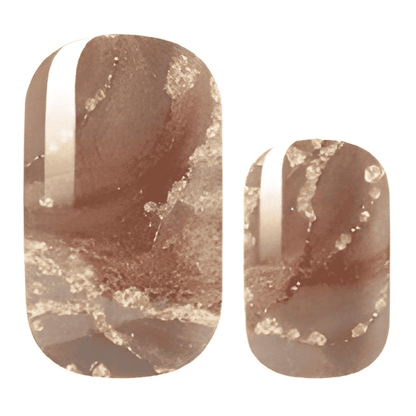 Brown marble gel nail wraps with golden speckled stone pattern design