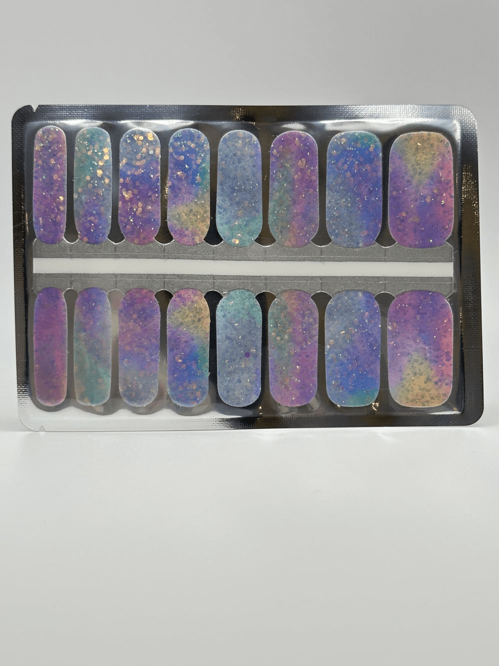 Purple blue holographic glitter nail wraps sheet with iridescent sparkle finish