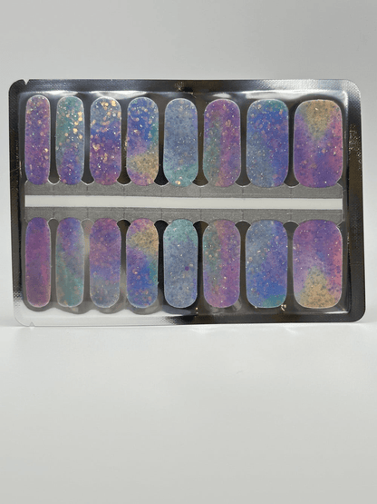 Purple blue holographic glitter nail wraps sheet with iridescent sparkle finish