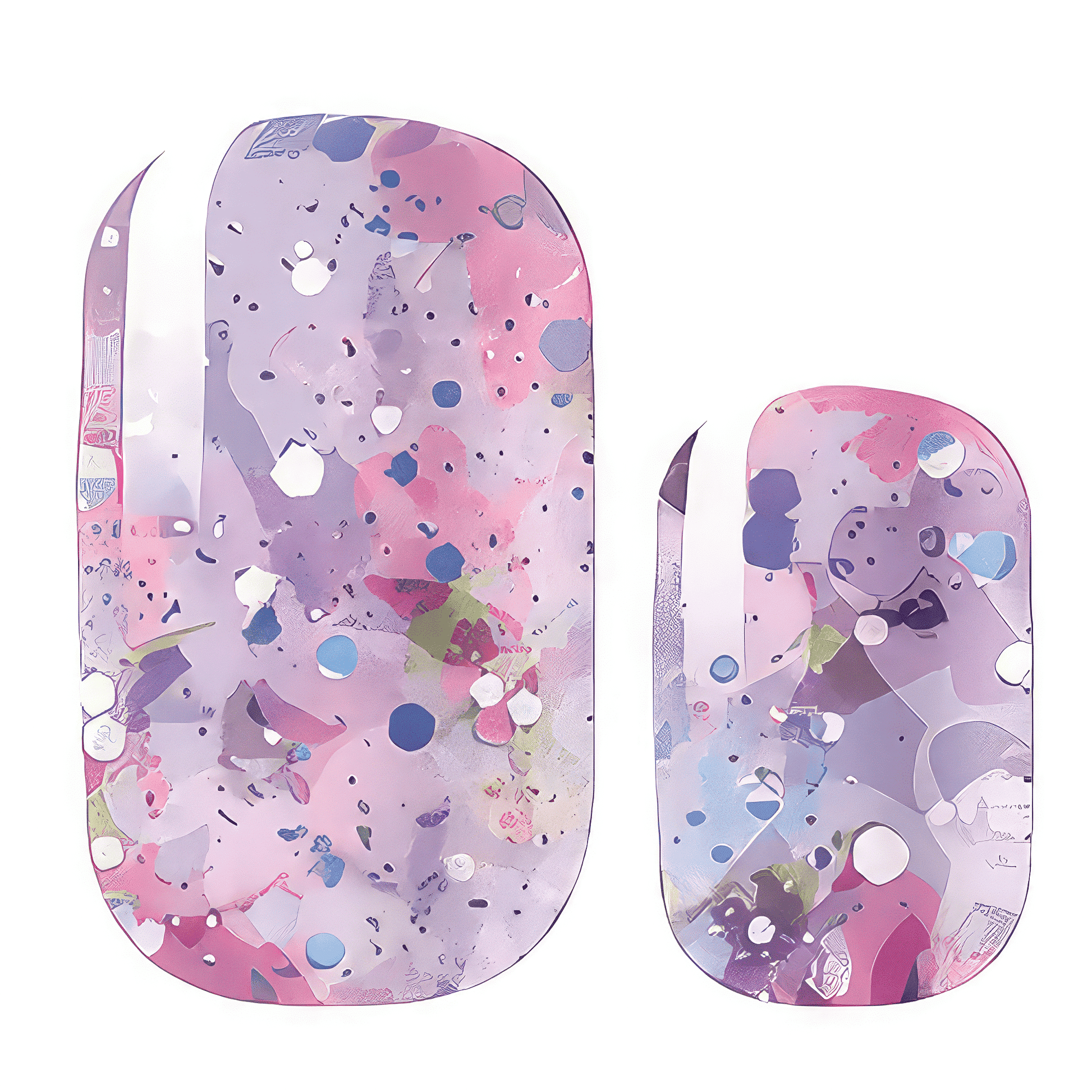 Close-up of purple and pink glitter nail wraps with holographic sparkles nail art design