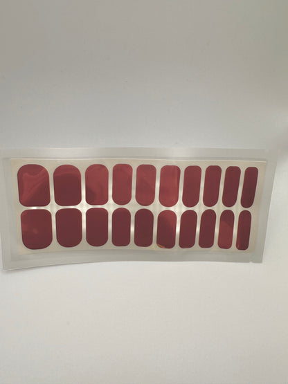 Deep burgundy solid colour gel nail wraps in wide fit set of 20 pieces for at-home manicure