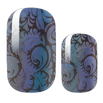 Blue swirl pattern gel nail wraps with gothic baroque design for Halloween nail art