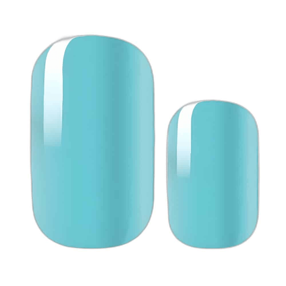 Turquoise blue gel nail wraps in glossy finish for at-home manicure