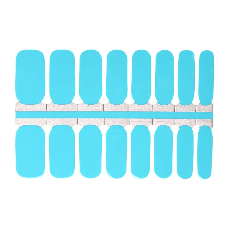 Bright turquoise blue solid colour nail wraps for easy at-home manicure