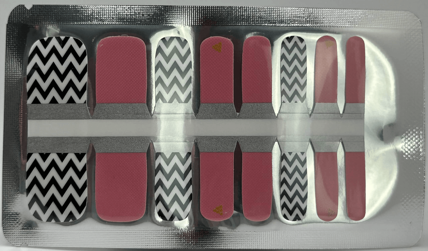 Pink and black chevron pattern pedicure nail wraps for foot nail art design