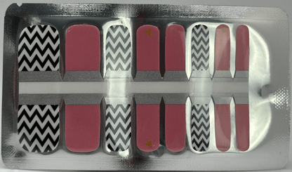 Pink and black chevron pattern pedicure nail wraps for foot nail art design
