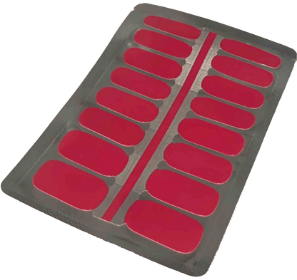 Red solid colour non-UV nail wraps sheet with sixteen pre-cut gel nail strips