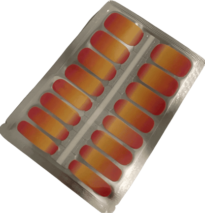Non-UV nail wraps sheet with red to yellow ombre gradient sunset design