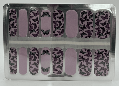 Complete nail wraps sheet featuring purple butterfly pattern for DIY manicure application