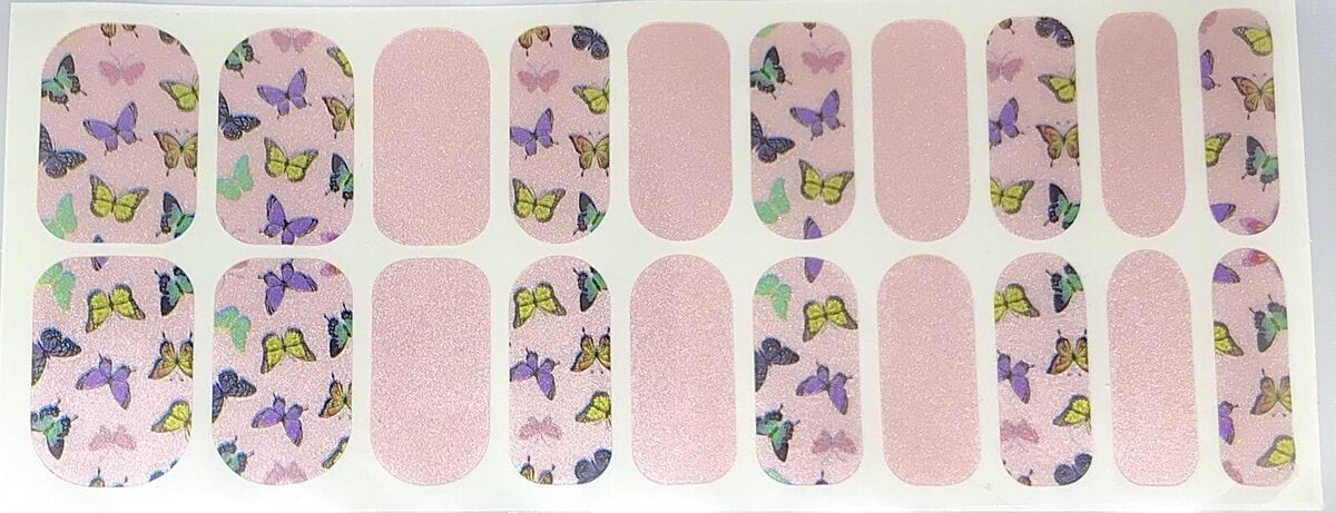 Pink nail wraps with colourful butterfly patterns wide fit twenty piece manicure set