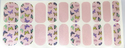 Pink nail wraps with colourful butterfly patterns wide fit twenty piece manicure set