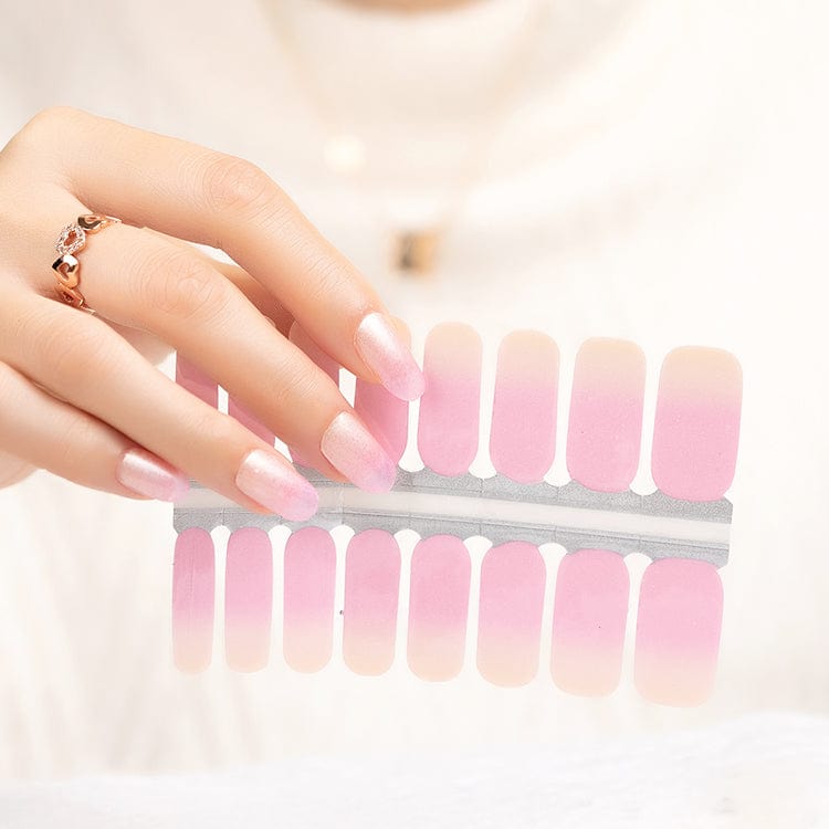 Pink ombre nail wraps application sheet showing gradient non-UV manicure strips