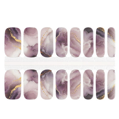 Purple marble non-UV nail wraps with gold foil accents for at-home manicure