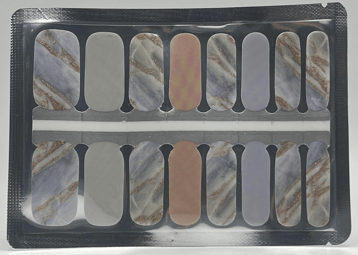 Grey and white marble nail wraps sheet with gold accents for DIY nail art