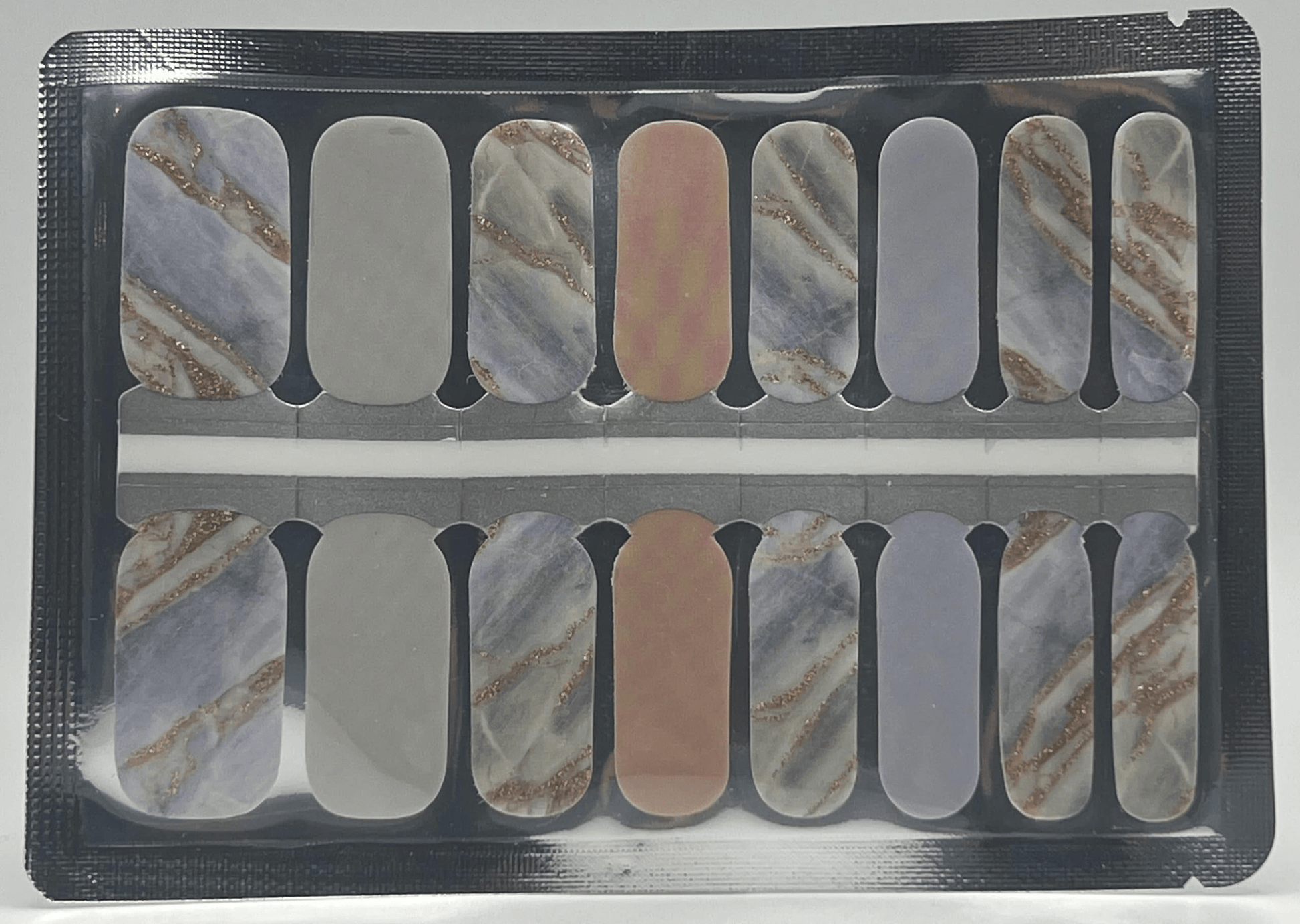 Grey and white marble nail wraps sheet with gold accents for DIY nail art
