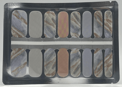 Grey and white marble nail wraps sheet with gold accents for DIY nail art