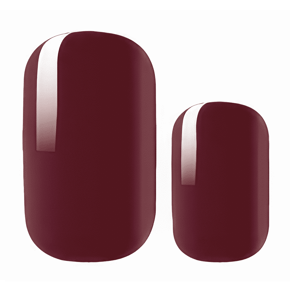 Two coffee brown nail wrap shapes showing glossy finish and rounded tips for gel manicure