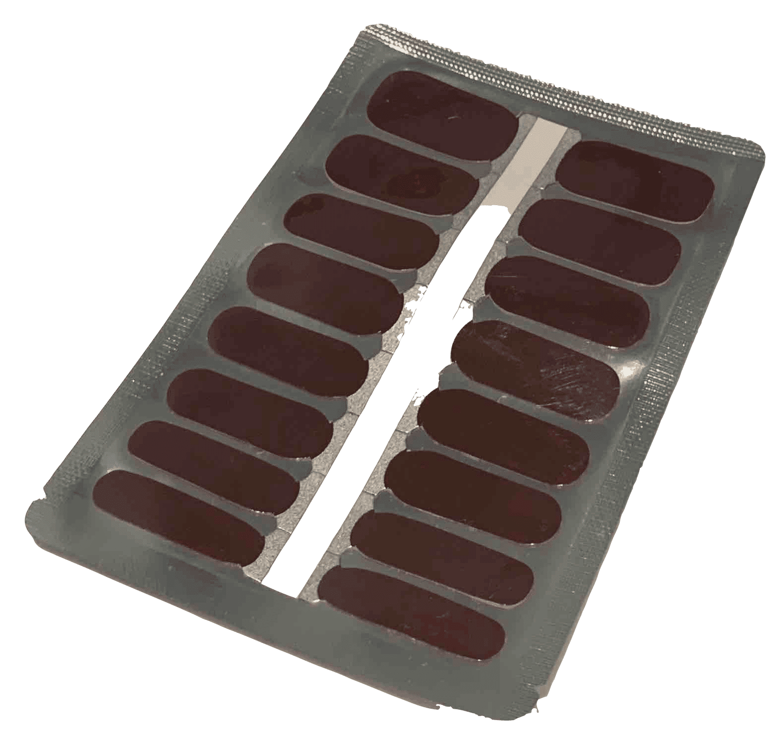 Coffee bean brown nail wraps sheet showing 16 non-UV manicure strips for application