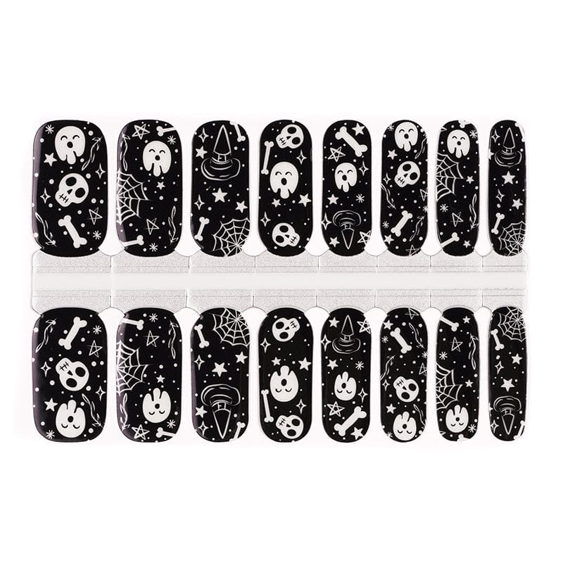 Gothic skull and crossbones nail wraps sheet with Halloween designs