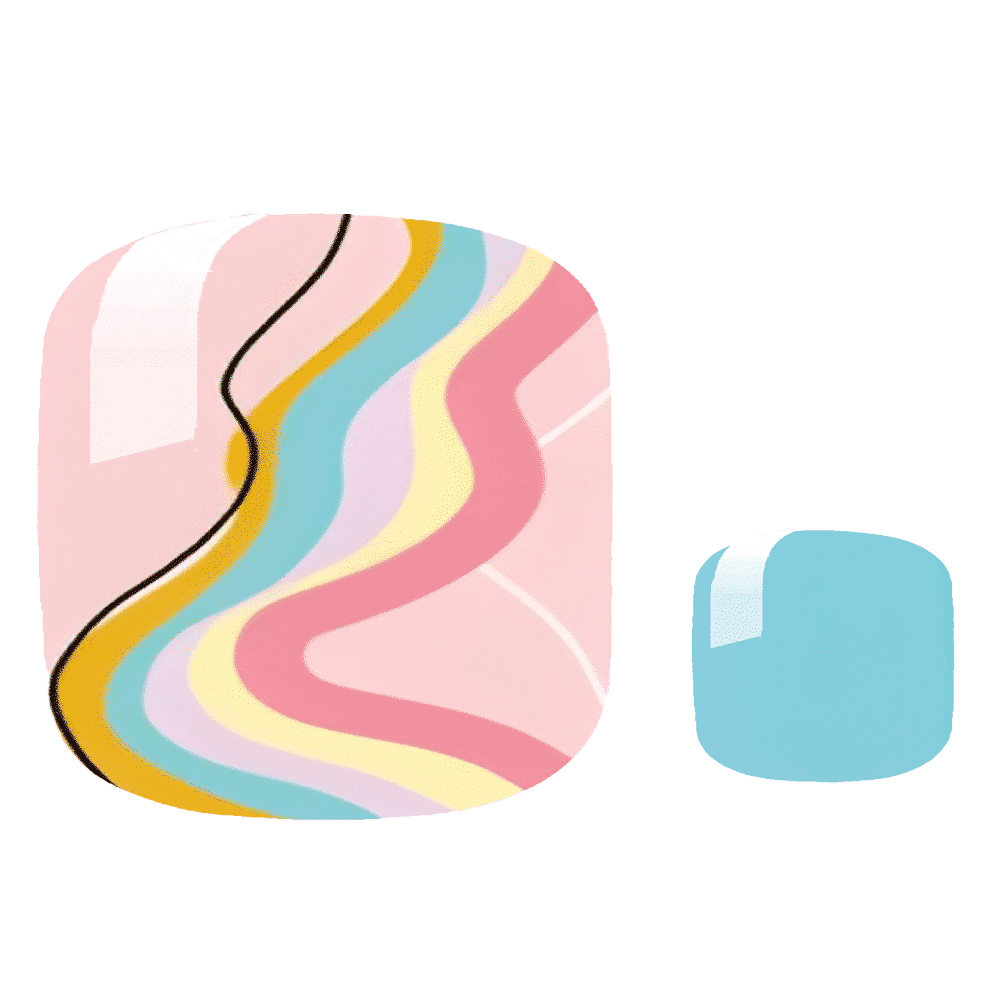 Colourful wavy striped pedicure nail wraps with rainbow design and blue solid toe wrap