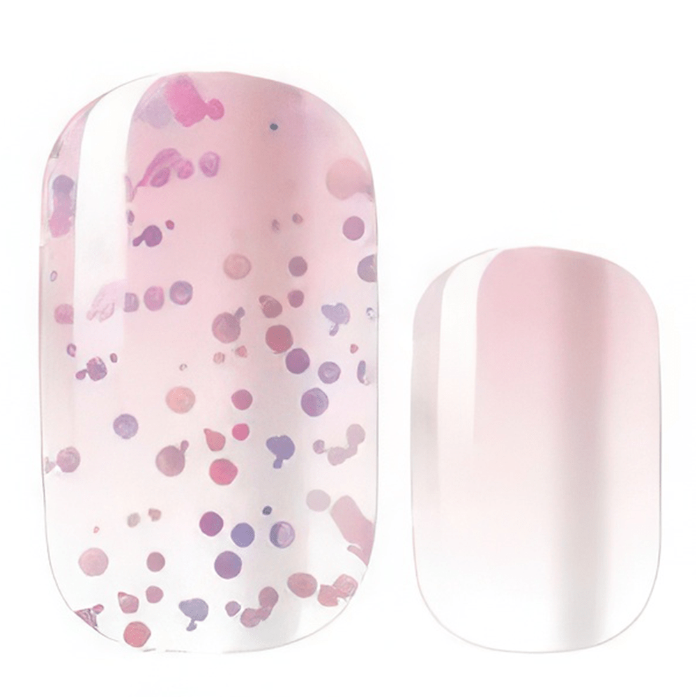 Pink confetti nail art design with glossy finish non-UV nail wraps